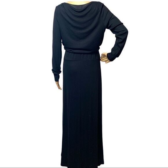 Black Maxi Dress Chicos Cowl Neck Side Slit Ribbed Blouson Size Small 8 10 NWT - Picture 5 of 11